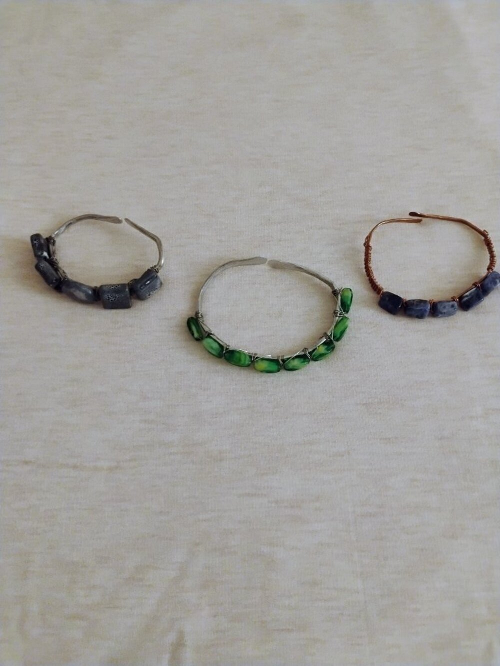 Artisan Bracelet Set Handmade Wire Wrapped Stone Bead Cuff Adjustable